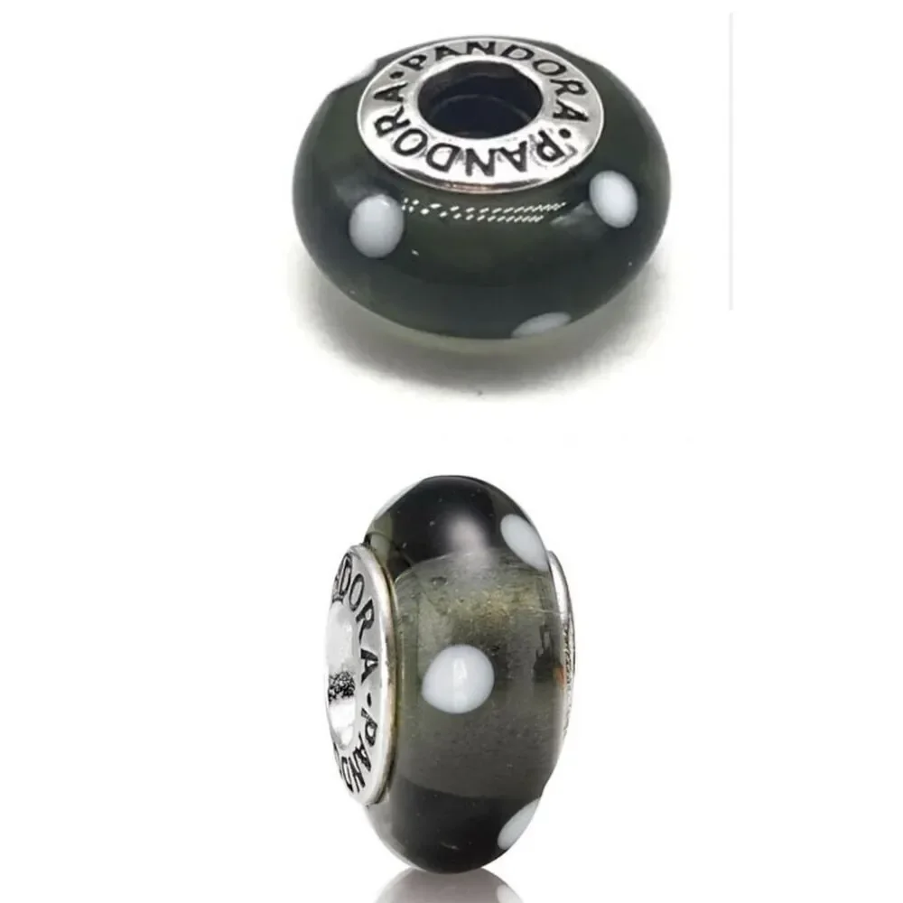 Pandora black and white Murano glass bead